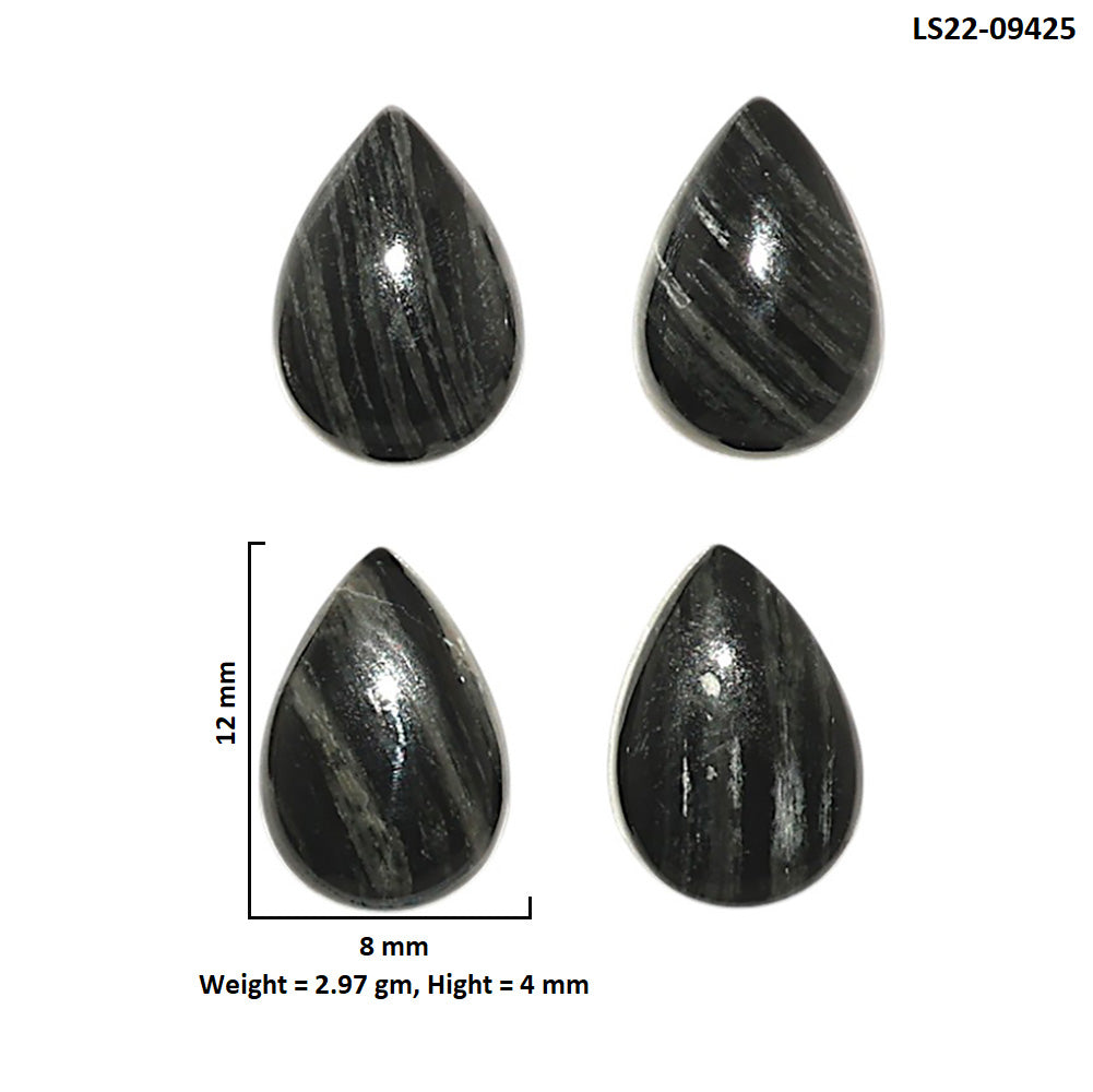 Natural Silver Leaf Obsidian 8x12x4 mm Pear Shape Polished Gemstone Set of 4 LS22-09425