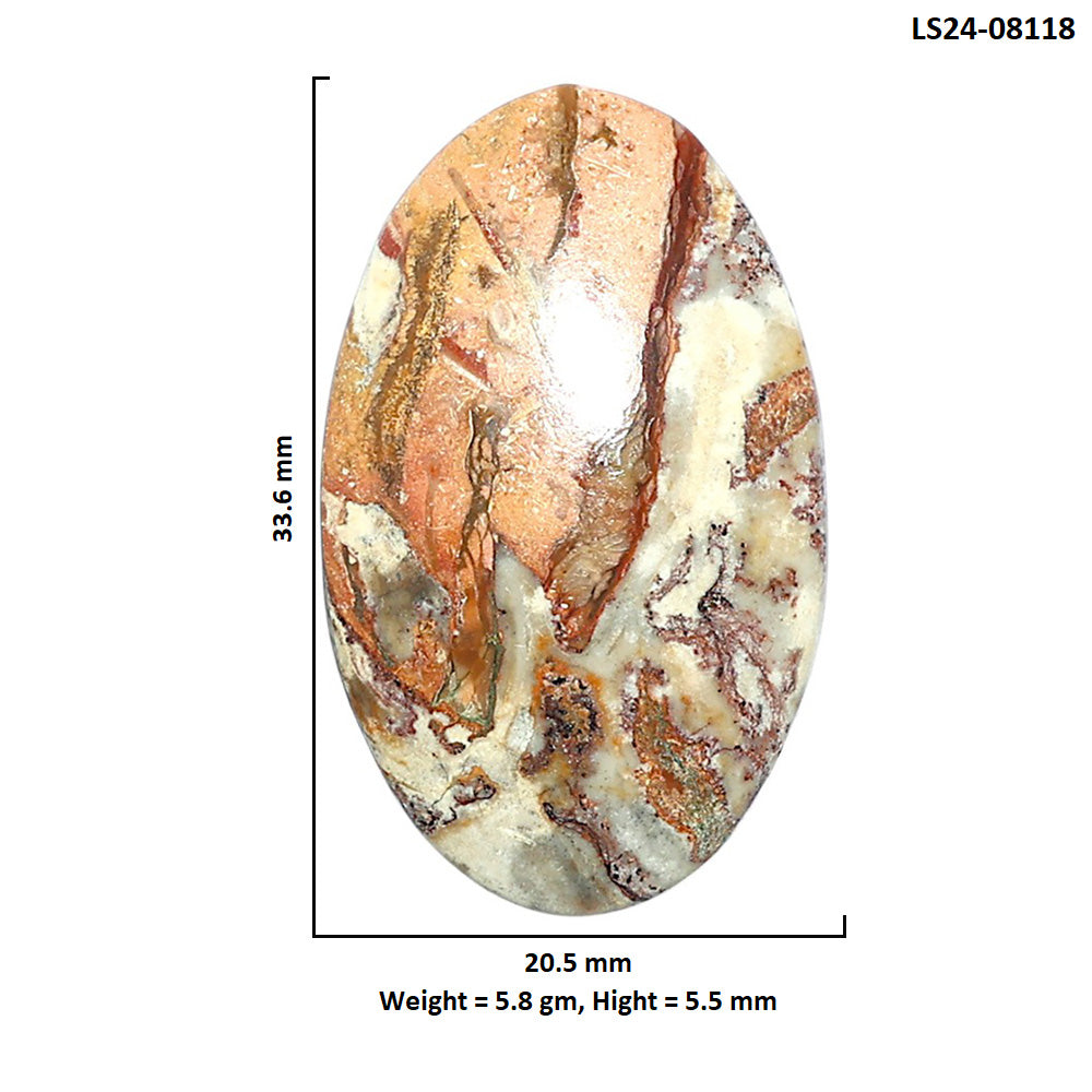 Rosetta Picture Jasper 20.5x33.6x5.5 mm Oval Shape Polished Gemstone LS24-08118