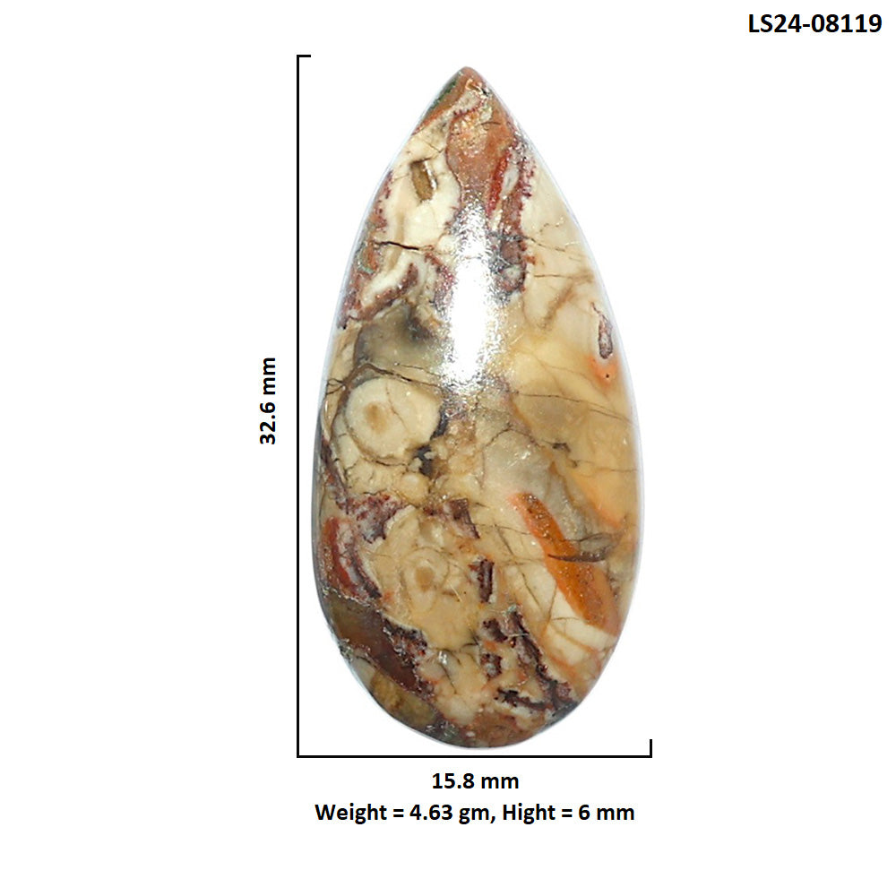 Rosetta Picture Jasper 15.8x32.6x6 mm Pear Shape Polished Gemstone LS24-08119
