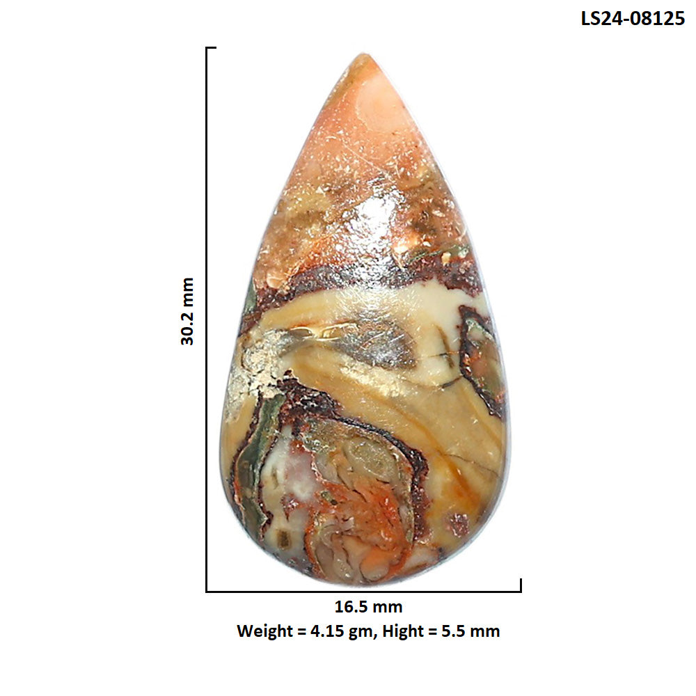 Rosetta Picture Jasper 16.5x30.2x5.5 mm Pear Shape Polished Gemstone LS24-08125