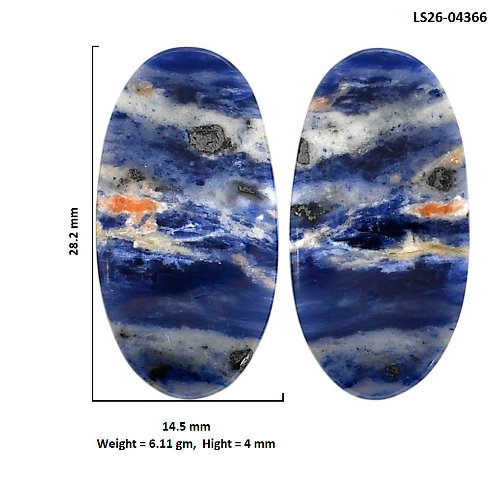 Sodalite Pair 14.5x28.2x4 mm Oval Shape Polished Gemstone LS26-04366