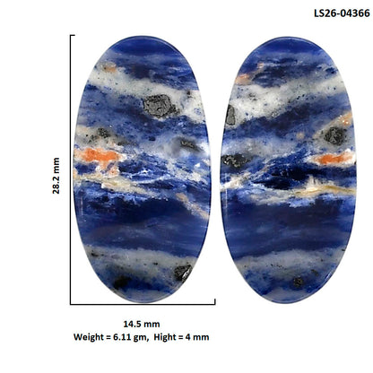 Sodalite Pair 14.5x28.2x4 mm Oval Shape Polished Gemstone LS26-04366