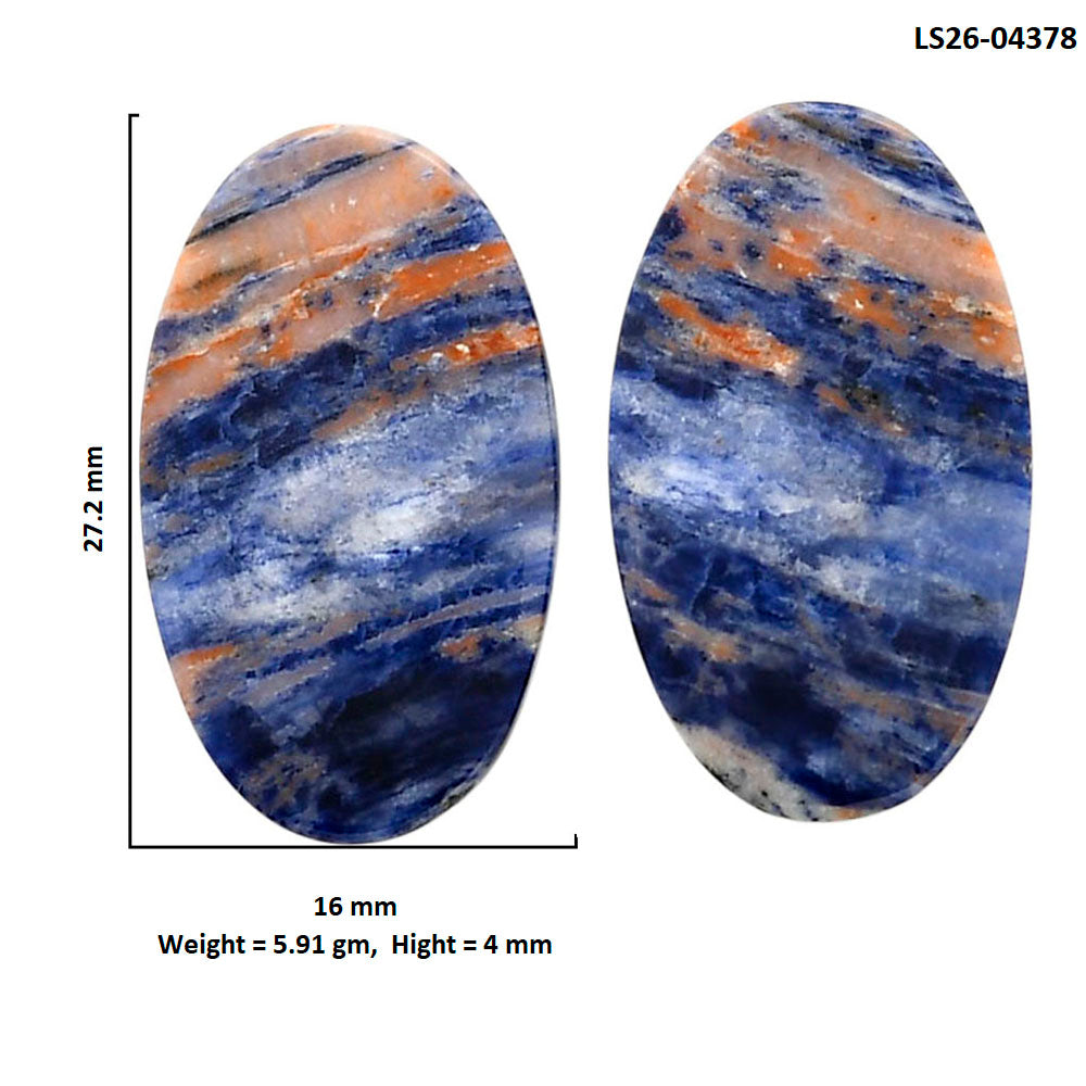 Sodalite Pair 16x27.2x4 mm Oval Shape Polished Gemstone LS26-04378