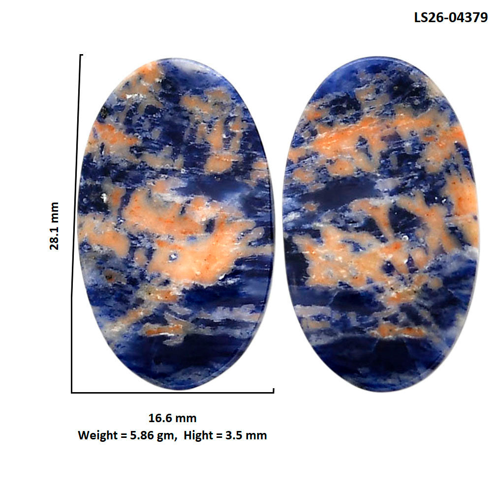 Sodalite Pair 16.6x28.1x3.5 mm Oval Shape Polished Gemstone LS26-04379
