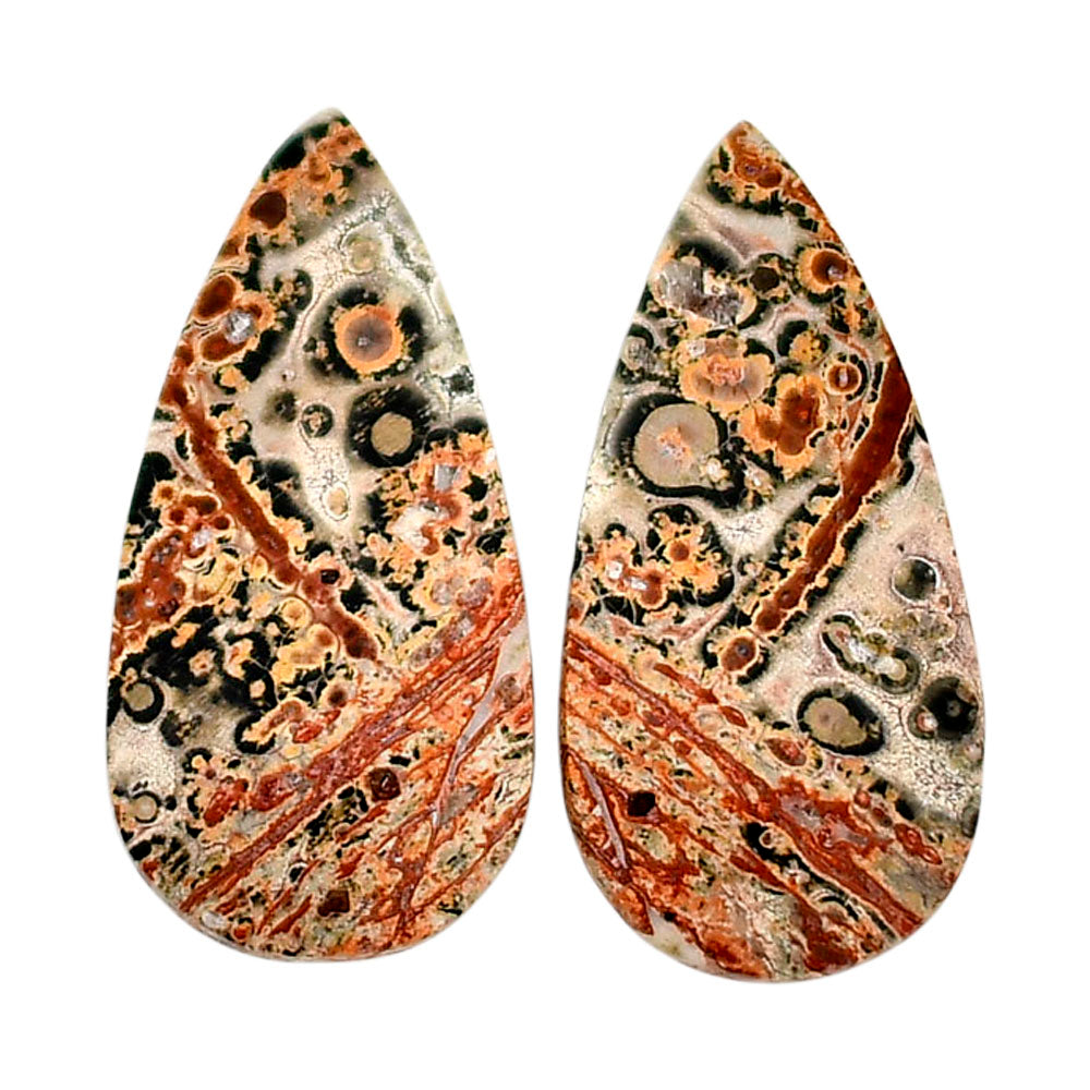 Leopard Skin Jasper Pair 14x28.15x4 mm Pear Shape Polished Gemstone LS30-04681