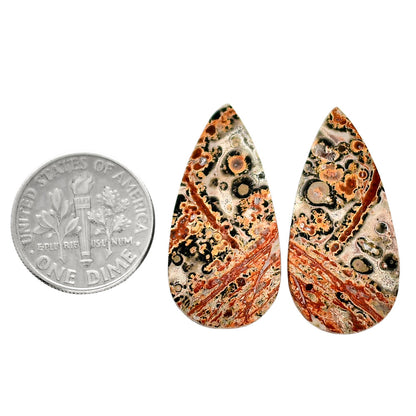 Leopard Skin Jasper Pair 14x28.15x4 mm Pear Shape Polished Gemstone LS30-04681