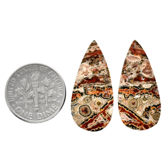 Leopard Skin Jasper Pair 12.5x26.6x4 mm Pear Shape Polished Gemstone LS30-04683
