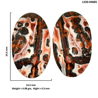 Leopard Skin Jasper Pair 14.5x24.5x4.3 mm Oval Shape Polished Gemstone LS30-04685