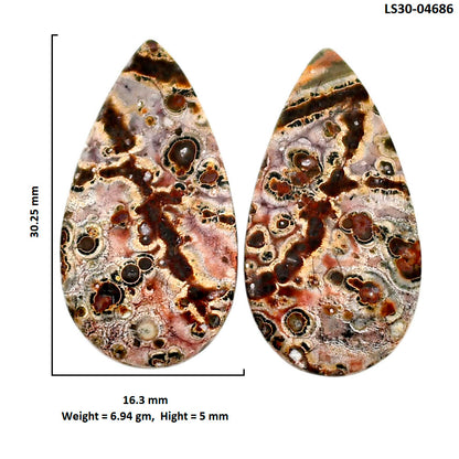 Leopard Skin Jasper Pair 16.3x30.25x5 mm Pear Shape Polished Gemstone LS30-04686