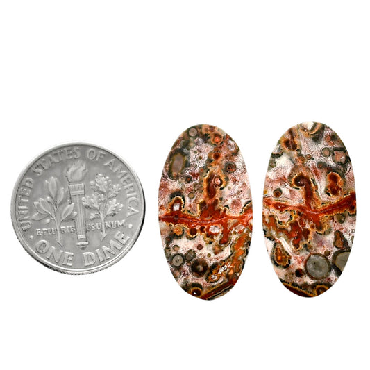 Leopard Skin Jasper Pair 12.5x23.4x4 mm Oval Shape Polished Gemstone LS30-04687