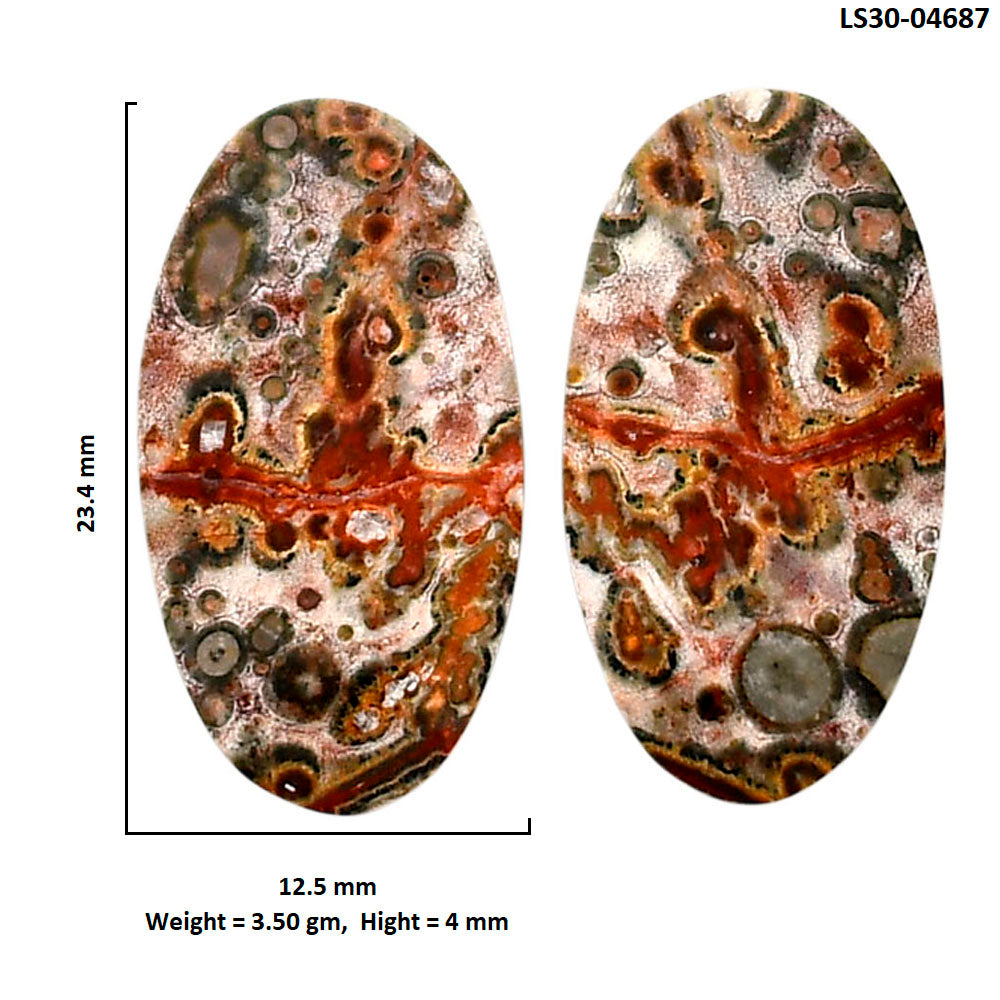 Leopard Skin Jasper Pair 12.5x23.4x4 mm Oval Shape Polished Gemstone LS30-04687