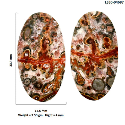 Leopard Skin Jasper Pair 12.5x23.4x4 mm Oval Shape Polished Gemstone LS30-04687