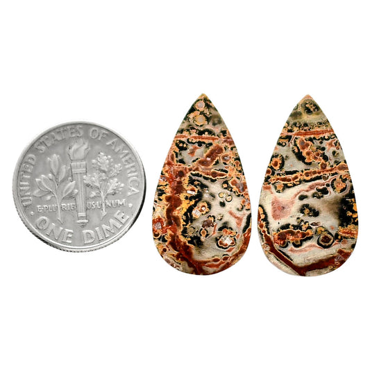 Leopard Skin Jasper Pair 13.4x24.5x4 mm Pear Shape Polished Gemstone LS30-04688