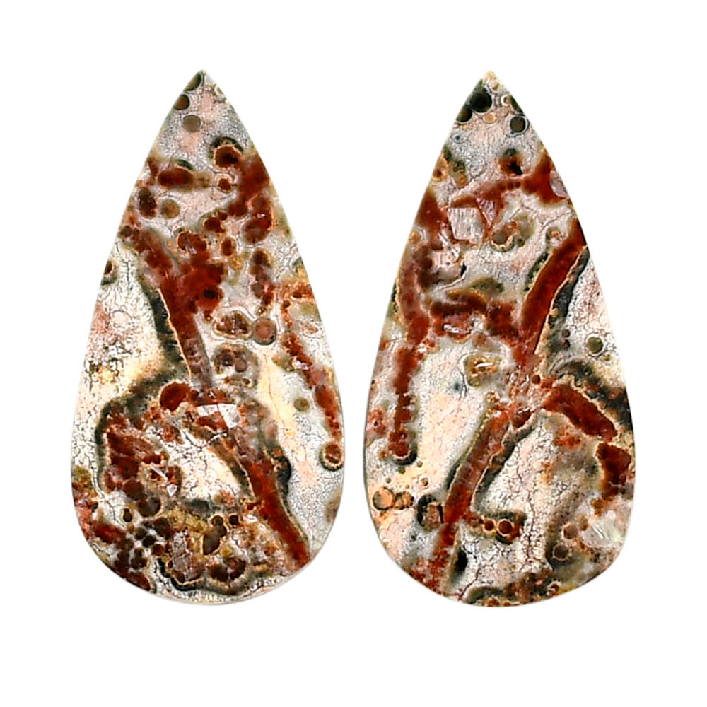 Leopard Skin Jasper Pair 13.2x26x4 mm Pear Shape Polished Gemstone LS30-04689