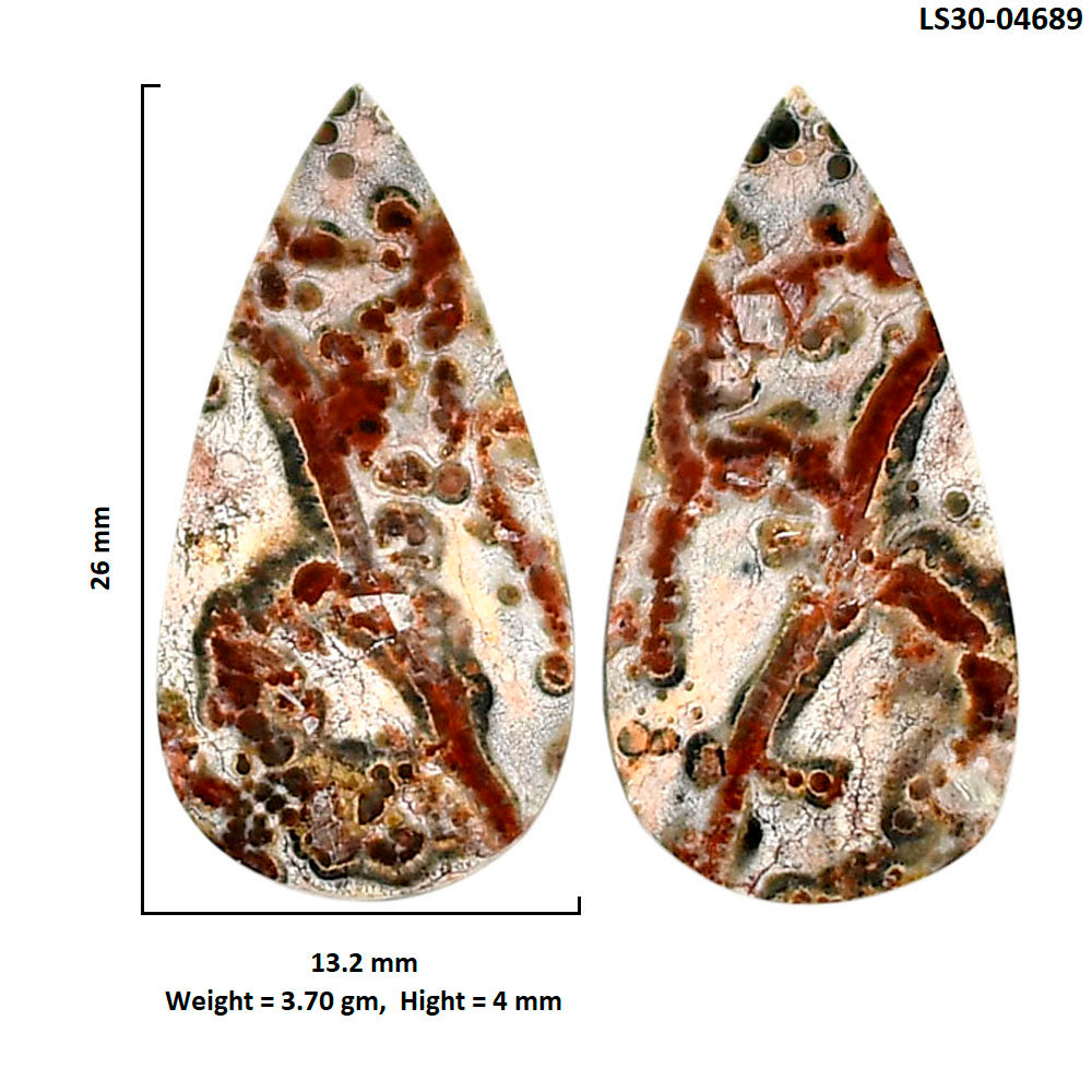 Leopard Skin Jasper Pair 13.2x26x4 mm Pear Shape Polished Gemstone LS30-04689