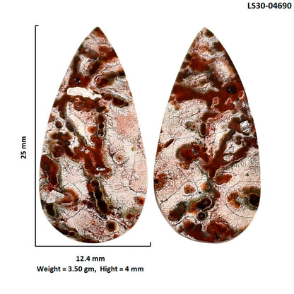 Leopard Skin Jasper Pair 12.4x25x4 mm Pear Shape Polished Gemstone LS30-04690