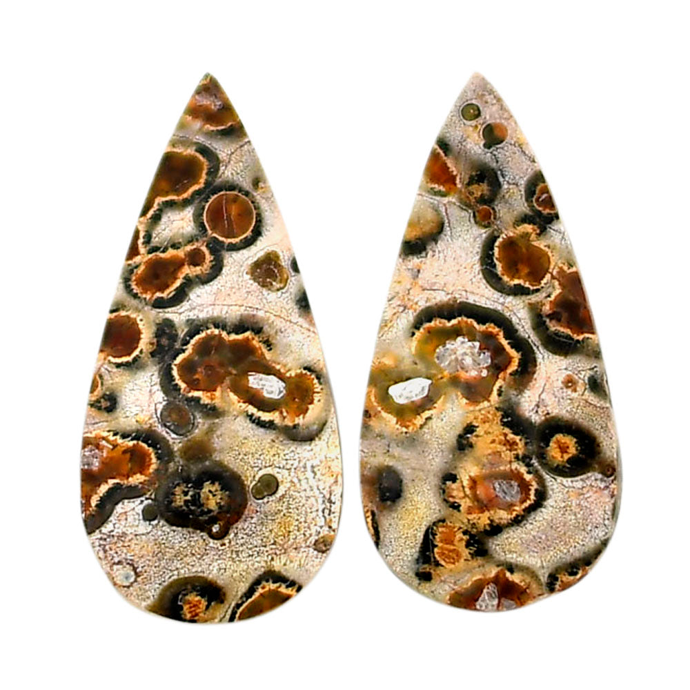 Leopard Skin Jasper Pair 11.8x24.8x4 mm Pear Shape Polished Gemstone LS30-04691