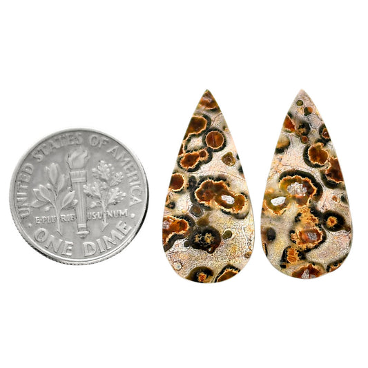 Leopard Skin Jasper Pair 11.8x24.8x4 mm Pear Shape Polished Gemstone LS30-04691