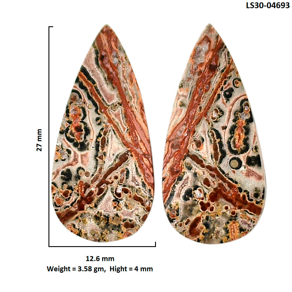 Leopard Skin Jasper Pair 12.6x27x4 mm Pear Shape Polished Gemstone LS30-04693