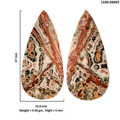 Leopard Skin Jasper Pair 12.6x27x4 mm Pear Shape Polished Gemstone LS30-04693