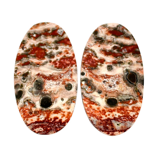 Leopard Skin Jasper Pair 14.2x25x4 mm Oval Shape Polished Gemstone LS30-04694