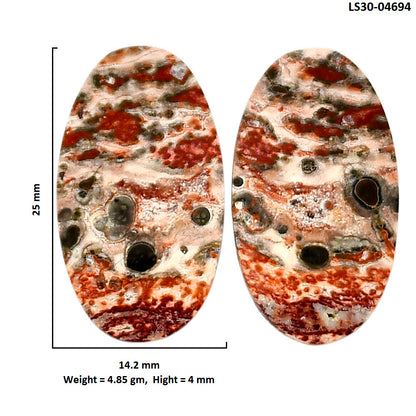 Leopard Skin Jasper Pair 14.2x25x4 mm Oval Shape Polished Gemstone LS30-04694