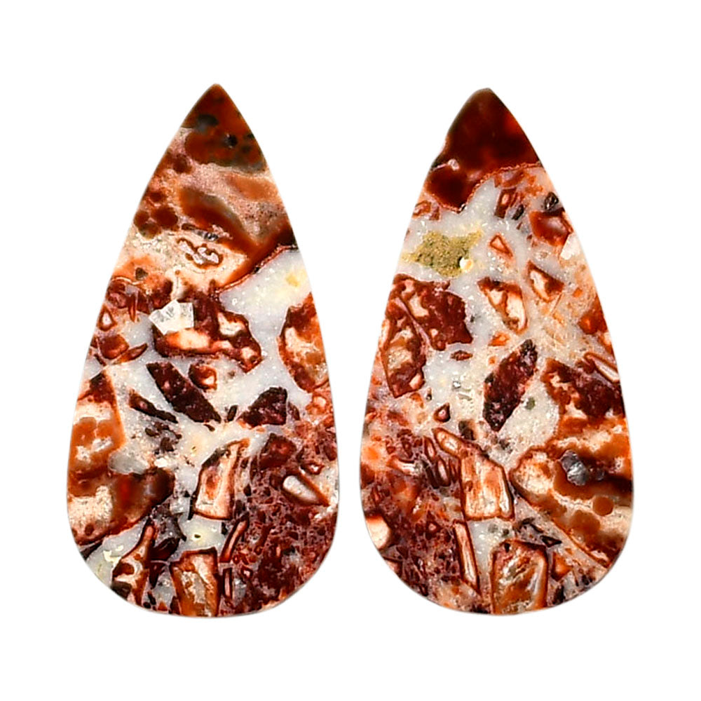 Leopard Skin Jasper Pair 13.5x26.4x3.7 mm Pear Shape Polished Gemstone LS30-04695