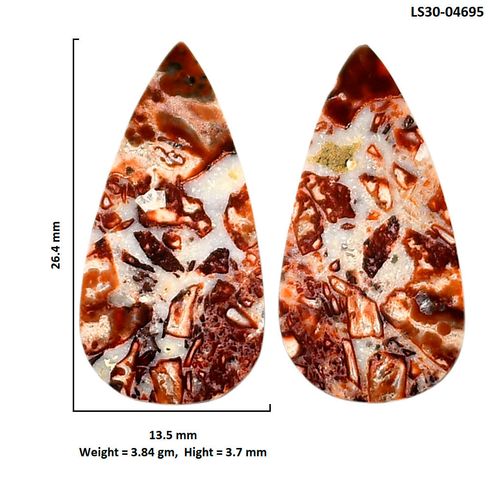 Leopard Skin Jasper Pair 13.5x26.4x3.7 mm Pear Shape Polished Gemstone LS30-04695