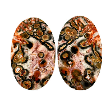 Leopard Skin Jasper Pair 15x24.7x3.7 mm Oval Shape Polished Gemstone LS30-04696