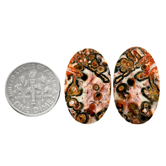 Leopard Skin Jasper Pair 15x24.7x3.7 mm Oval Shape Polished Gemstone LS30-04696