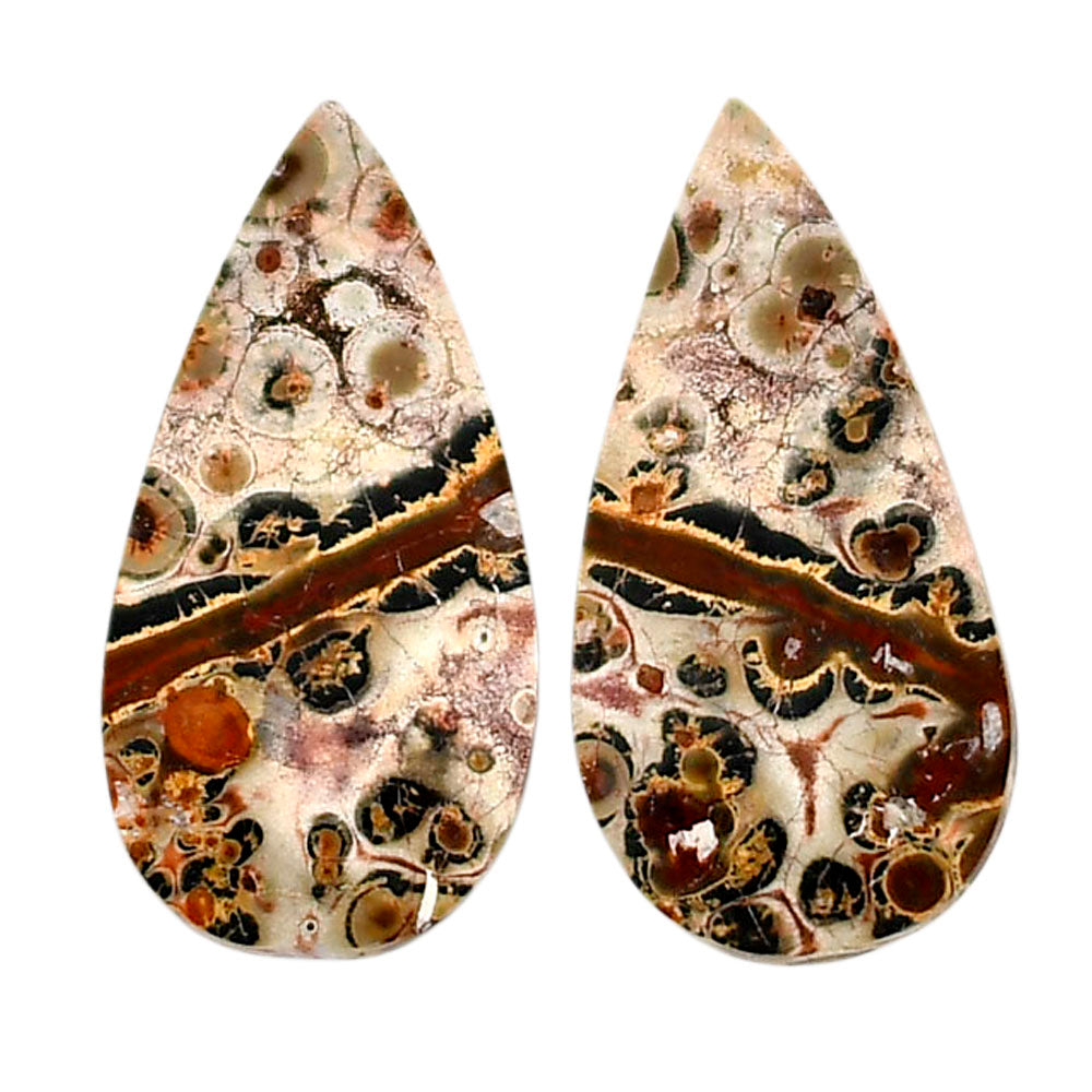 Leopard Skin Jasper Pair 12.4x24.5x4.5 mm Pear Shape Polished Gemstone LS30-04697