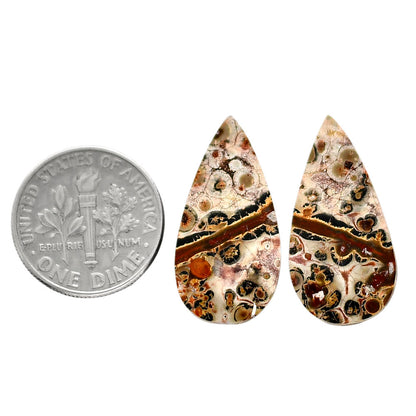 Leopard Skin Jasper Pair 12.4x24.5x4.5 mm Pear Shape Polished Gemstone LS30-04697