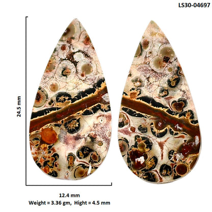 Leopard Skin Jasper Pair 12.4x24.5x4.5 mm Pear Shape Polished Gemstone LS30-04697