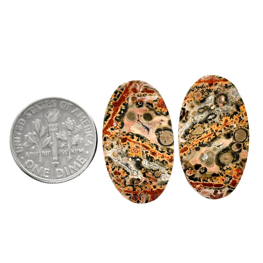 Leopard Skin Jasper Pair 14.5x25.2x4 mm Oval Shape Polished Gemstone LS30-04698