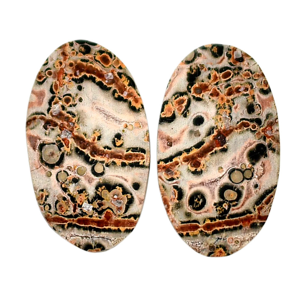 Leopard Skin Jasper Pair 14.1x24.5x4 mm Oval Shape Polished Gemstone LS30-04701