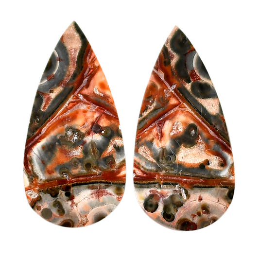 Leopard Skin Jasper Pair 13x26.5x4 mm Pear Shape Polished Gemstone LS30-04703