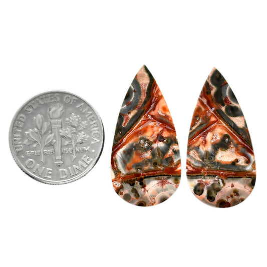 Leopard Skin Jasper Pair 13x26.5x4 mm Pear Shape Polished Gemstone LS30-04703