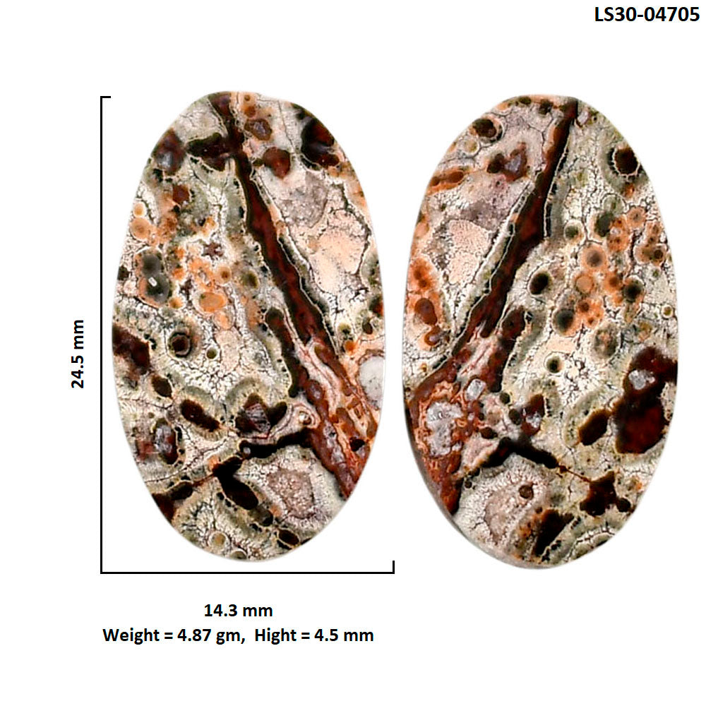 Leopard Skin Jasper Pair 14.3x24.5x4.5 mm Oval Shape Polished Gemstone LS30-04705