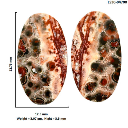 Leopard Skin Jasper Pair 12.5x22.75x3.5 mm Oval Shape Polished Gemstone LS30-04708
