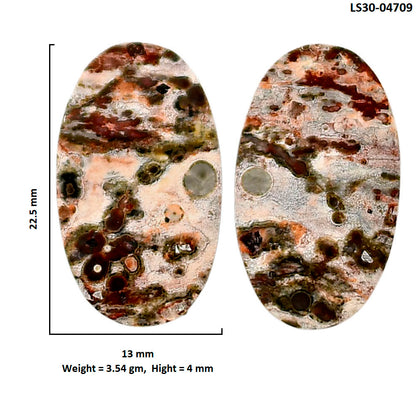 Leopard Skin Jasper Pair 13x22.5x4 mm Oval Shape Polished Gemstone LS30-04709