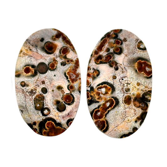 Leopard Skin Jasper Pair 14.6x24.2x4 mm Oval Shape Polished Gemstone LS30-04710