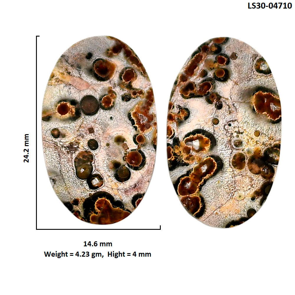 Leopard Skin Jasper Pair 14.6x24.2x4 mm Oval Shape Polished Gemstone LS30-04710