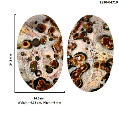 Leopard Skin Jasper Pair 14.6x24.2x4 mm Oval Shape Polished Gemstone LS30-04710