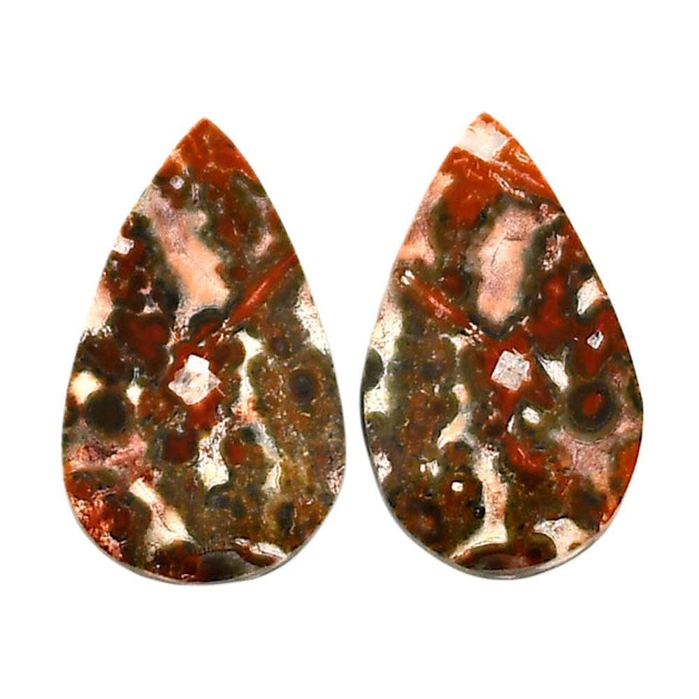Leopard Skin Jasper Pair 12x20x3.4 mm Pear Shape Polished Gemstone LS30-04711
