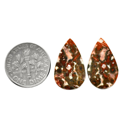 Leopard Skin Jasper Pair 12x20x3.4 mm Pear Shape Polished Gemstone LS30-04711