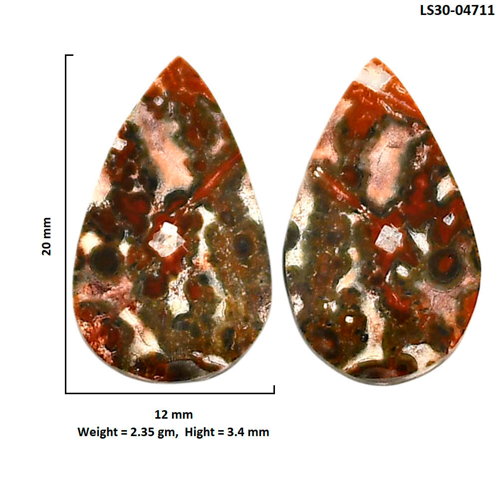 Leopard Skin Jasper Pair 12x20x3.4 mm Pear Shape Polished Gemstone LS30-04711