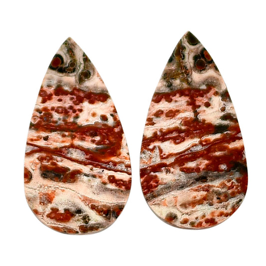 Leopard Skin Jasper Pair 12.5x23.1x3.5 mm Pear Shape Polished Gemstone LS30-04713