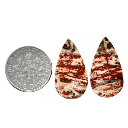 Leopard Skin Jasper Pair 12.5x23.1x3.5 mm Pear Shape Polished Gemstone LS30-04713
