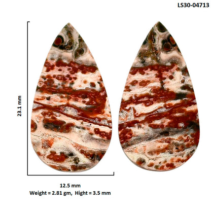 Leopard Skin Jasper Pair 12.5x23.1x3.5 mm Pear Shape Polished Gemstone LS30-04713