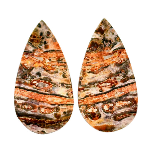 Leopard Skin Jasper Pair 12.9x24.7x3.5 mm Pear Shape Polished Gemstone LS30-04714